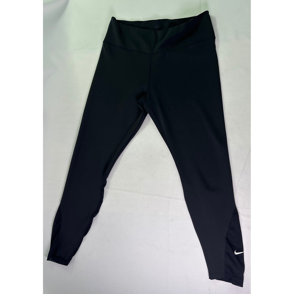 Nike Pro 365 Mid Rise Mesh Paneled Leggings Black Cropped Athletic Training Sz M